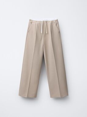 Zara Women's Wide-Leg Drawstring Trousers - Beige